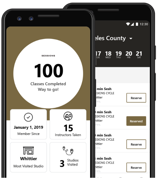 Vista de la app móvil de Sessions Cycle